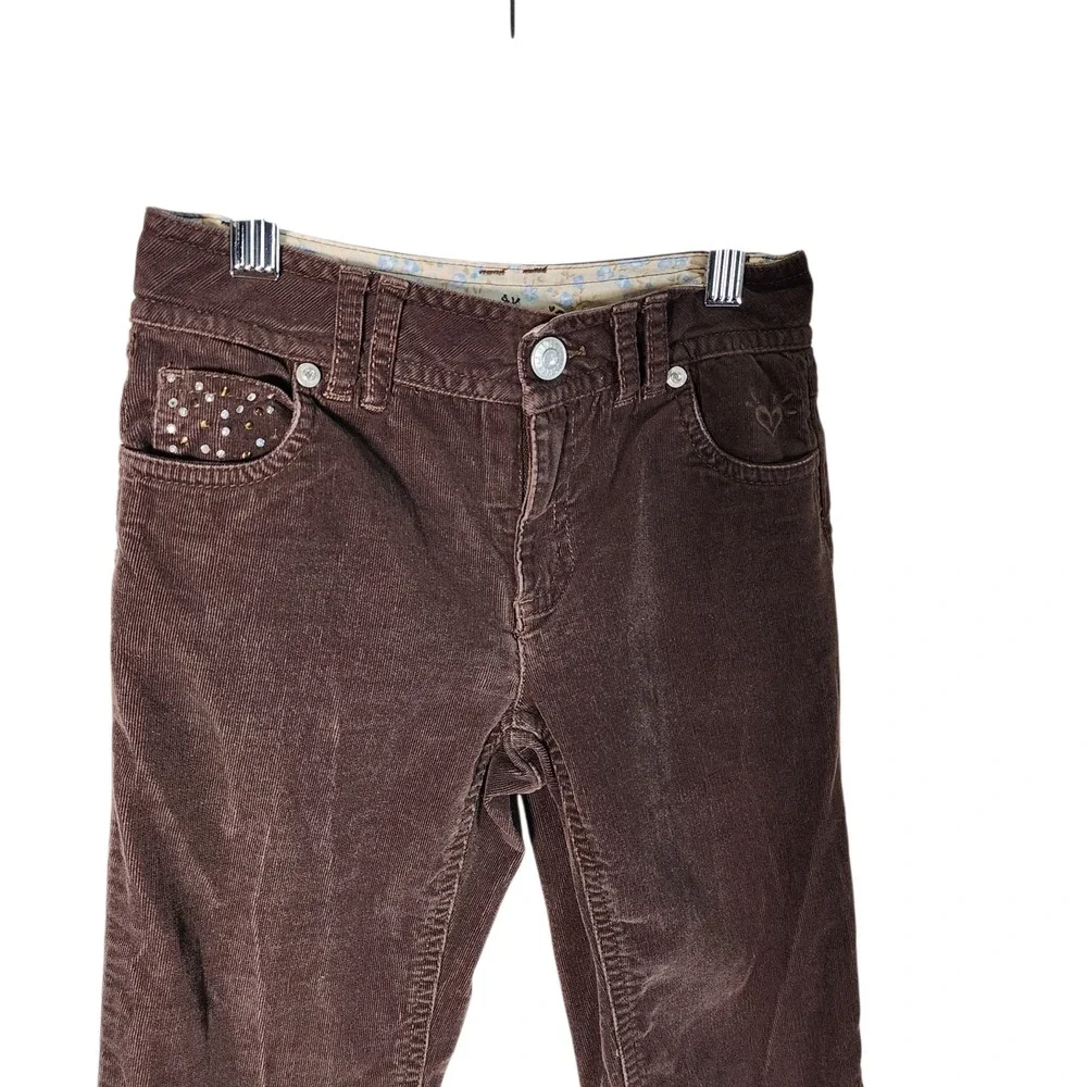 Justice Corduroy‎ Sparkle Heart Flair Pants Brown Size 8 Slim Girls